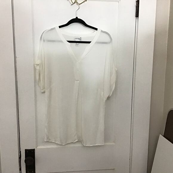 Collection L Rolled Short Sleeve Gauzy Viscose Popover Top 14 - Picture 1 of 7